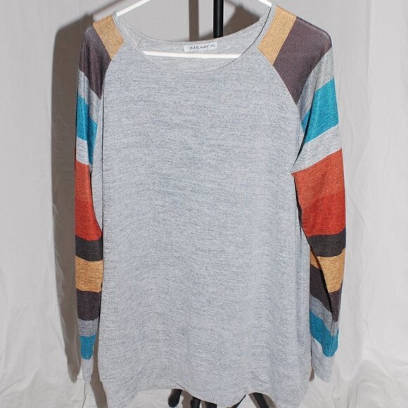XXL Harhay Womens EUC Super Soft Long Sleeve Gray with Multi Fall Colors - Picture 1 of 5